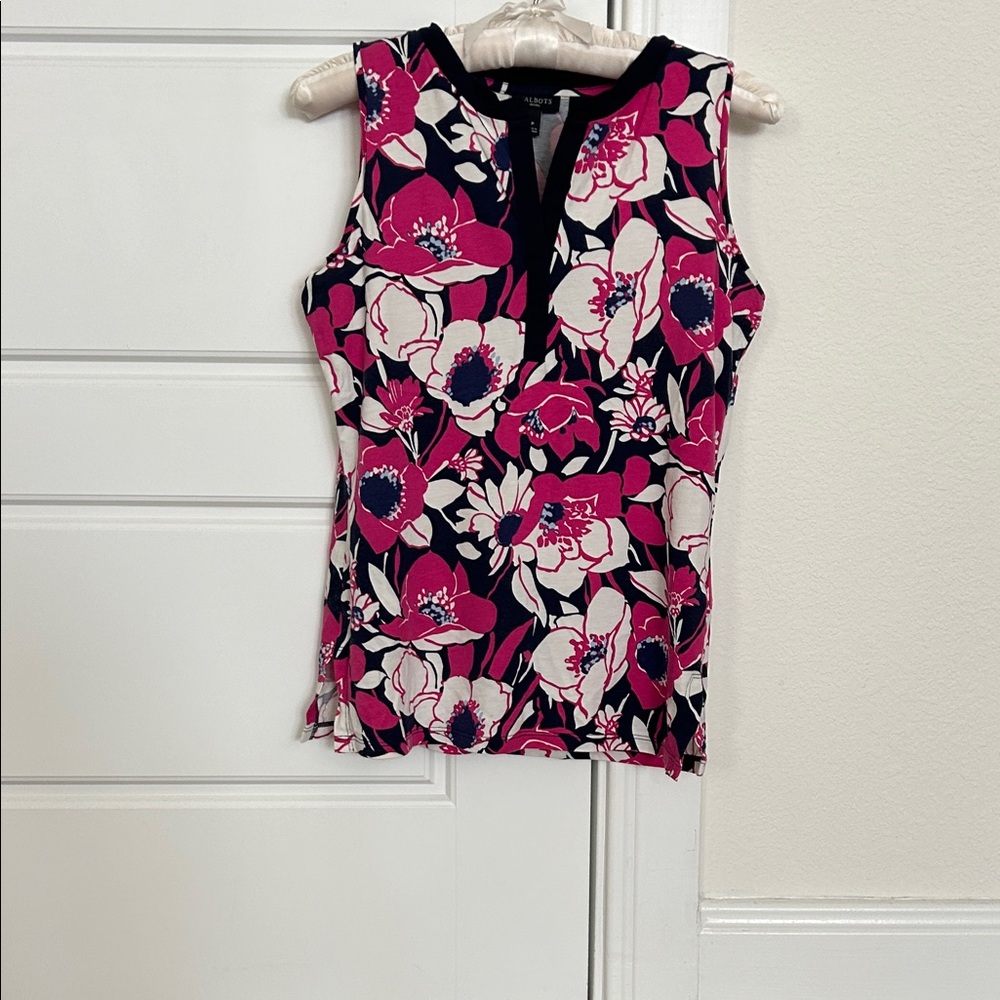 Talbots Navy, Pink & Cream Floral Sleeveless Camisole